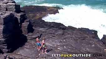 Outdoor Escapade - Women Engage In Sexual Activity On A Rocky Surface And Get Apprehended