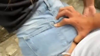 Young Girl Nearly Exposed During Intimate Encounter At Popular Tourist Destination - Thrilling Outdoor Romance